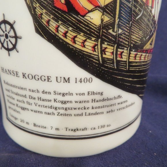 Vintage German Ceramic Bottle SHIPS Design 8.25" High (122C) - Picture 3 of 9